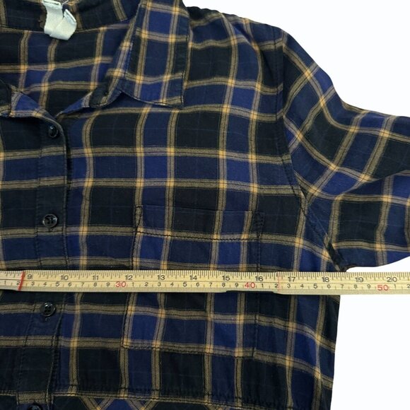 We The Free People Going Back to Harvard Shirt‎ Women Size M Plaid Blue Preppy - Picture 5 of 8